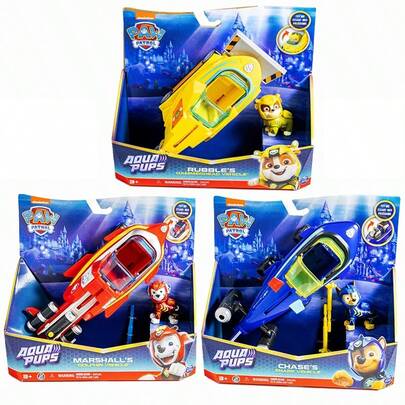 Spin Master 正版 Aqua Pups，Chase 变形鲨鱼车 Rubble 的 Hammerhead 车，带收藏版可动人偶和配件，适合 3 岁及以上儿童的玩具，男孩和女孩的玩具，生日礼物，节日礼物 1 套