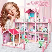 Children's Princess Castle Villa Playset, DIY Assembly Dollhouse Toy Gift For Girls