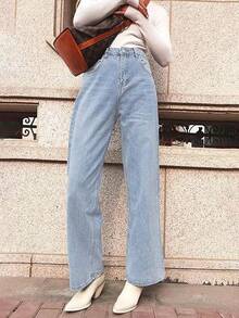 HDLTE Women Ripped Boyfriends Jeans Distressed High Waist Baggy Pants Wide Leg Straight Trousers Y2k Streetwear Pants… - Sky-blue - View 3