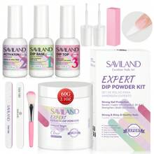 SAVILAND Saviland - Set di polvere per unghie a immersione, capacità 60 g, trasparente, set di base per polvere per unghie a immersione, colore in polvere per immersione con 3 pezzi di polvere liquida per immersione, kit di strumenti per unghie a immersione per salone di manicure