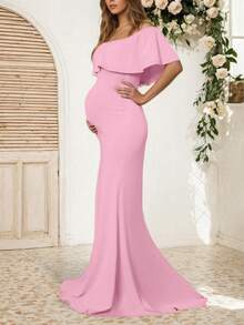 孕妇针织面料摄影连衣裙（YY777） - 粉色 - 查看 2