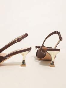 2025年夏季新款法式缎面蝴蝶结露背凉鞋，女士优雅伴娘婚礼宾客鞋 - 棕色 - 查看 7