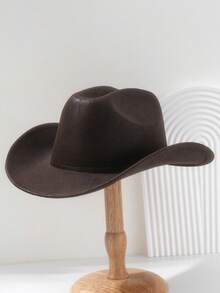 1顶男女通用PU皮西部牛仔帽，复古棕色图案皮革独特帽冠宽檐帽，街头时尚造型，男士礼物，复古风格，适合远足、骑行、草原活动，日常、角色扮演、节日、派对、旅行、防晒，圣诞礼物之选。 - 純色 - 查看 2