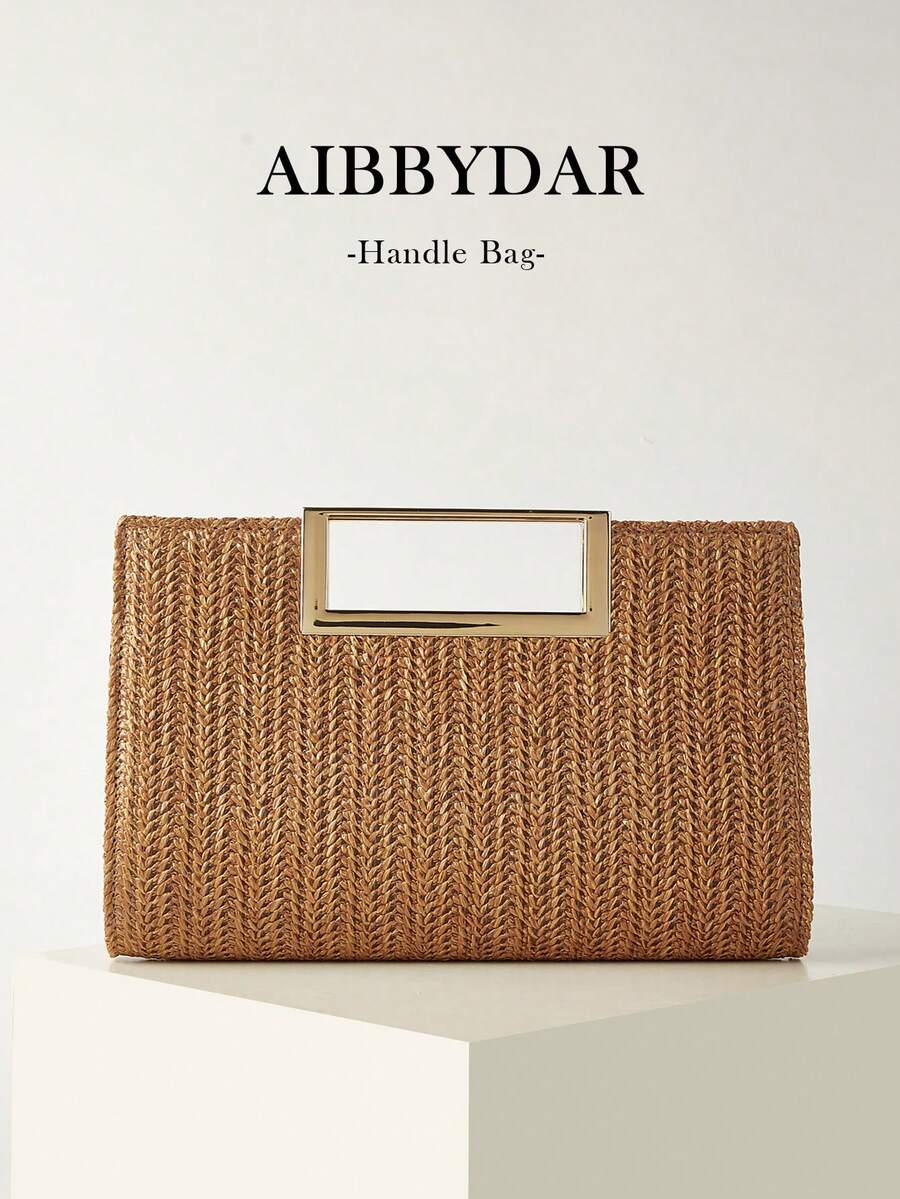 AIBBYDAR 女款咖啡棕色時尚編織托特包，休閒簡約斜挎包，適合度假、海灘，百搭度假必備女包 - 咖啡棕 - 查看 1