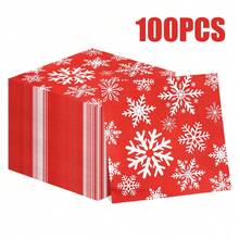 100/60/20 件 13 * 13 英寸一次性圣诞主题餐巾，带有红色背景和白色雪花图案，适用于节日聚会、圣诞派对、新年和冬季主题派对、西餐厅、咖啡厅等