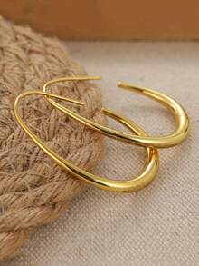 1對時尚玫瑰金銅圓環耳環，女性女孩時尚珠寶配件生日婚禮派對禮物 - 金色 - 查看 7