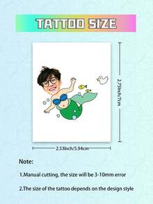 1 件/15 美人鱼个性定制临时纹身图案临时纹身卡通可爱彩色防水防汗一次性肖像设计为朋友、伴侣、爱人、宠物定制用于派对、表演、家庭、生日派对、朋友聚会用于面部、手臂、腰部、胸部、腿部、腹部、颈部、手部、手指、背部