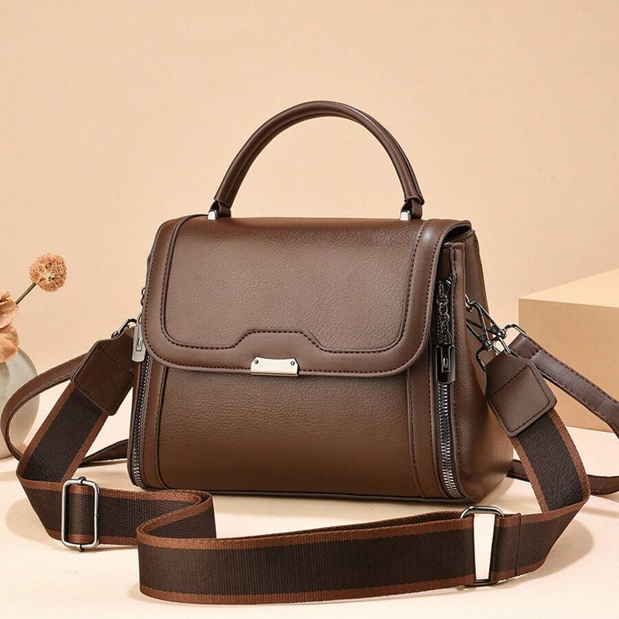 Women Shoulder Bags - 黑拼棕色 - 查看 1