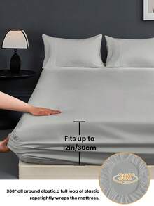 2/3/4pcs Fitted Sheets Set, Bedding, Bed Sheets, Solid Color Bedding Sheets Set With Deep Pocket, Fall Decor, Halloween Decor, Room Decor, Luxury Soft Bedding Sheets And Pillowcases, 1 Flat Sheet, 1 Fitted Sheet And 2 Pillowcases, All Seasons, Halloween Gift, Machine Washable, For Single, Twin, Full, Queen And King Sizes - Xám - Xem 4