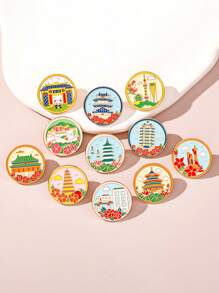 11 pièces Broche paysage touristique de ville, insigne créatif en alliage de scène de ville de voyage national, souvenir touristique, accessoire d'épinglette pour vêtements, sac, sac à dos pour l'école