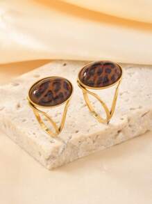 Set de 2 anillos de acero inoxidable con estampado de leopardo exagerado, adecuados para uso diario de mujer, festivales, citas, compromisos, bodas, regalos para amante, amigo, familiar