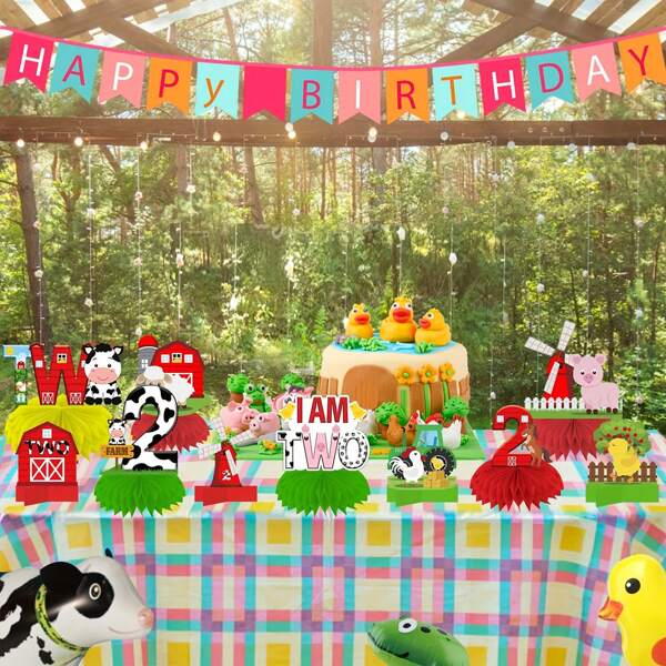 10pcs Farm Animals Birthday Decorations Table Centerpieces, Barnyard Theme Birthday Honeycomb Ceterpieces Party Supplies, Farm Barn Theme Birthday Table Topper Decor