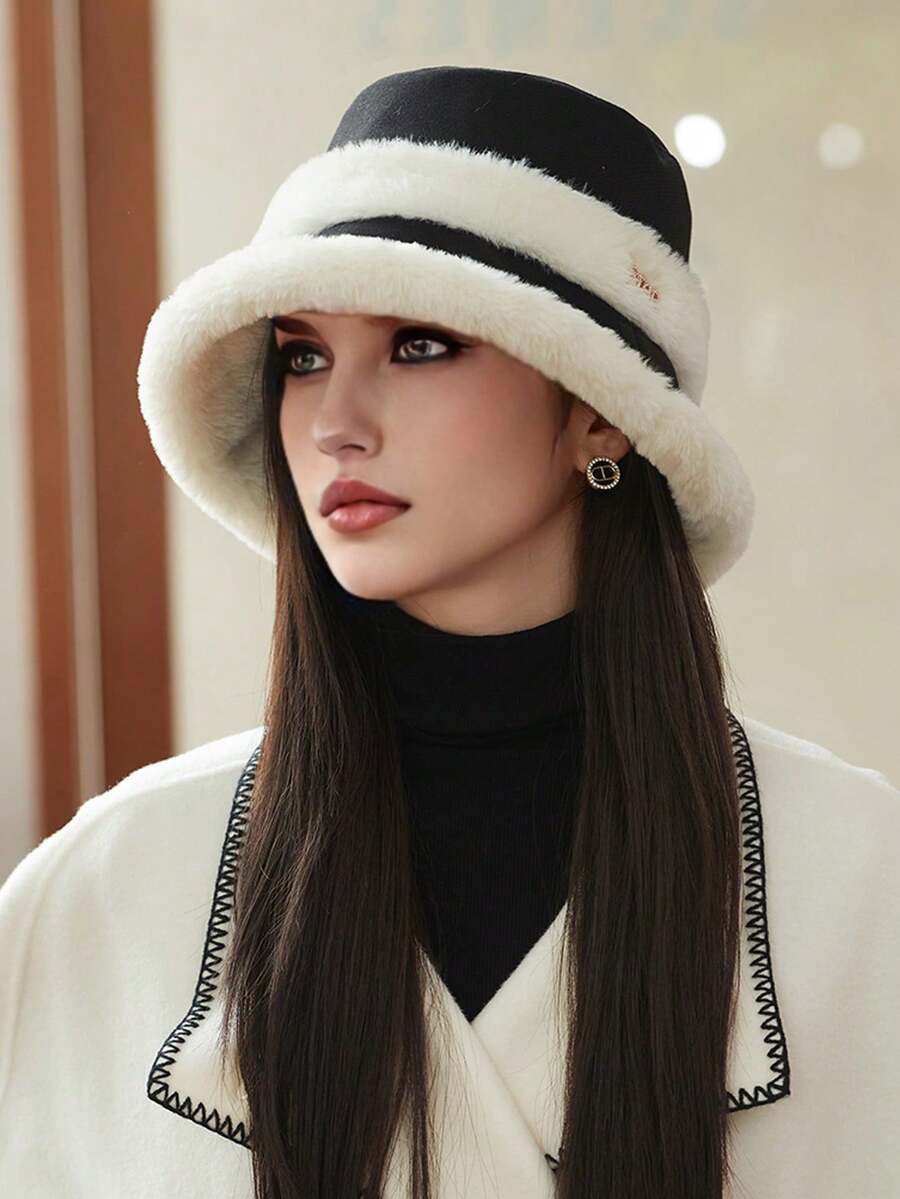 1pc Women Autumn/Winter Thermal Lined Bucket Hat, Warm Ear-Protection Casual Hat Suitable For Daily Wear Autumn Outfits Fluffy