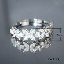 1pc Fashion Simple Four-Leaf Clover Single-Row Shiny Cubic Zirconia Rings For Women Copper Band White K Plated Accessories For Daily Wear And Party