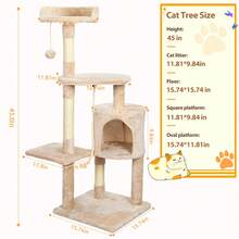 SEBRUANC 112cm Cat Tree Multi-Layer Cat Scratching Tree Medium Cat Tower Cat Climbing Frame Stable Frame And Comfortable Perch With Cat Toys And Sisal For Fats To Care For Their Paws And Have Fun - Beige - View 9