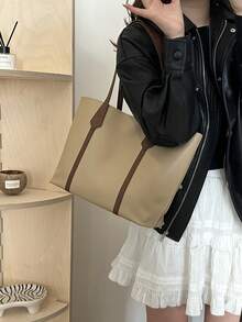 女士时尚百搭手提包，适合日常通勤 - 棕色 - 查看 3