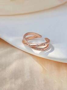 优雅十字玫瑰金开口戒指，时尚个性，轻奢，可调节开口，适合日常佩戴，送礼 - 玫瑰金 - 查看 4