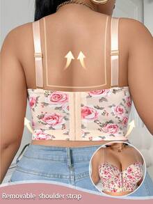 1pc Plus Size Women Daily Wear Printed Bra With Wire - Apricot - View 6
