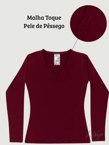 Women's Suede Knit Blouse With V-Neckline – Comfort, Style And Versatility For All Occasions - 紅木色 - 查看 2