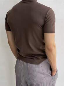 Suéter de cuello alto de manga corta de corte slim para hombre - Marrón - Ver 2