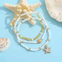 Set de 3 piezas Tobillera con colgante diseño de estrella de mar y concha, estilo bohemio vintage con cuentas, adecuado para verano, diario, fiesta, vacaciones en la playa (cantidad y orden de cuentas aleatorio)