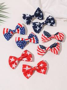 8 piezas Decoración de fiesta de Día de la Independencia de accesorios de moda para adolescentes, pasadores de lazo para el cabello con decoración de bandera para fiestas de vacaciones