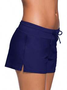 Traje de baño de mujer con bermudas, top tipo tankini y braguitas incorporadas - Cordones azul marino - Ver 3