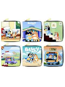 Bluey 1Pc Bluey Cartoon Cute Wallet Card Bag Coin Wallet Short Zipper Wallet Coin Purse Multiple Card Slots Birthday Party Gift Change Storage(Some Parts May Be Random)