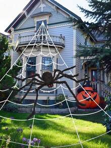 Halloween Decorations - 200 Inch Halloween Spider Web Decoration Outdoor + 59 Inch Giant Fake Spider With Triangles - Scary Decorations For Yards, Patios, Gardens, Haunted House Decorations On ! - Black and White - View 2