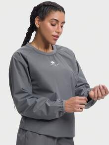 HOTSUIT 女款桑拿出汗外套、桑拿上衣、健身運動上衣、健身服飾、桑拿上衣，適合健身與訓練，僅上衣 - 深灰色 - 查看 8