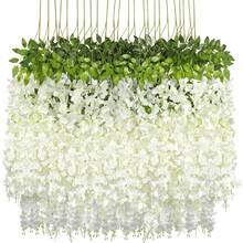 Nejlue Artificial Flowers/Plants1111 Home & Living 12Pcs Wisteria Hanging Flowers Artificial Wisteria Flowers Artificial Fake Wisteria Vine Rattan Hanging Garland Silk Flowers String For Home Decor,Indoor Outdoor Decor, Room Decor,Garden Decor,Bedroom Decor,Wedding Decor(6 Colors) - Apricot - View 1