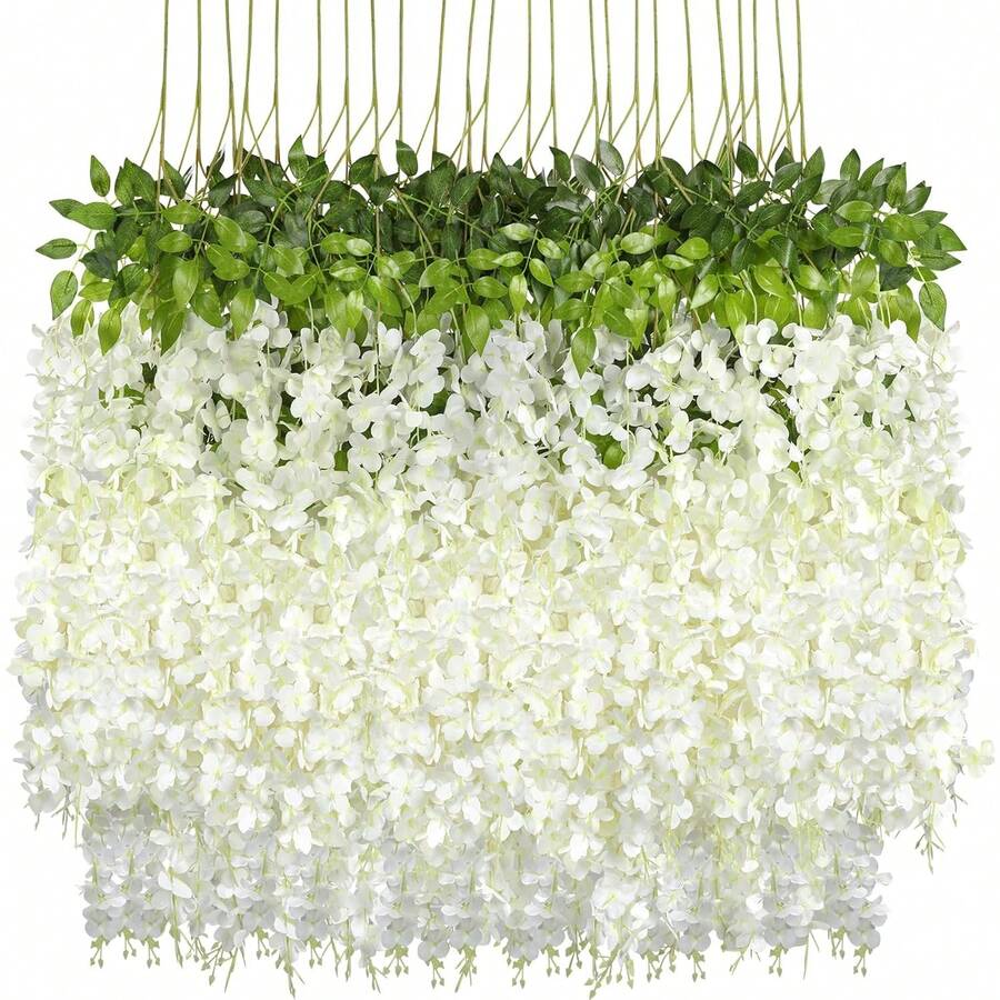 Nejlue Artificial Flowers/Plants1111 Home & Living 12Pcs Wisteria Hanging Flowers Artificial Wisteria Flowers Artificial Fake Wisteria Vine Rattan Hanging Garland Silk Flowers String For Home Decor,Indoor Outdoor Decor, Room Decor,Garden Decor,Bedroom Decor,Wedding Decor(6 Colors) - Apricot - View 1