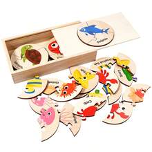 1 Bộ xếp hình bằng gỗ cho trẻ em, họa tiết sinh vật biển hoạt hình, trò chơi xếp hình trí tuệ giáo dục - Nhiều màu - Xem 6