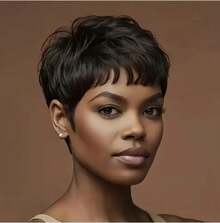 Peluca de pelo negro corto sintético, peluca de corte Pixie para flequillo, peluca corta Fak para mujer, peluca de de pelo corto KHQW - Verde - Ver 12