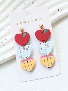 1 Pair Acrylic Faux Soft Clay Painted Apple, Notebook, Pencil Shaped Earrings, Suitable As Teacher's Day, Back To School, Graduation Season Holiday Party Gift