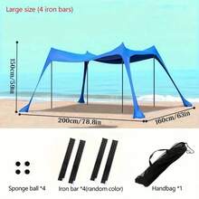 Tienda de playa, refugio solar de campamento UPF50+ con 4 sacos de arena, estacas y postes de estabilidad, toldo de sombra para actividades al aire libre como campamentos, pesca, diversión en el patio trasero o picnics