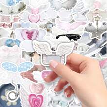 50pcs Angelic Wings Themed Stickers, Cute Cartoon Minimal Style For DIY Decor , Back To School Gifts