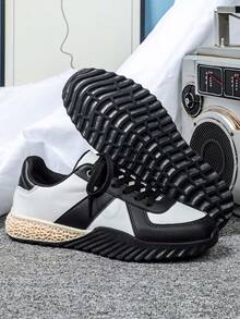 新款春秋百搭男士训练鞋，黑白拼接，复古休闲，时尚男女运动鞋，蜂窝TPR外底，通勤，商务，旅行，圆头，低帮，防滑耐磨，多功能，节日礼物，学生校园鞋 - 黑白 - 查看 4