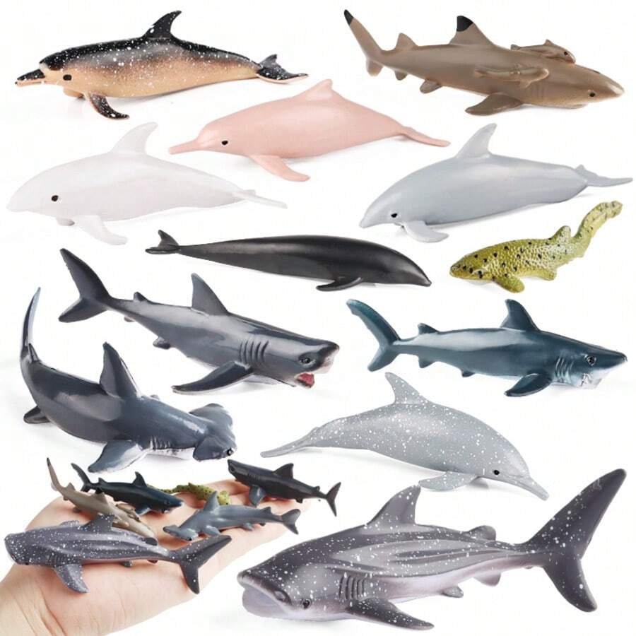 6/12 PCS Simulation Marine Animal Model Toy Set, Dolphin Shark Marine Animal Children's Cognitive Education Toy, Halloween Christmas Birthday Gift Decoration ﻿