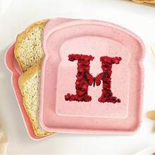 1 pieza Caja de almuerzo portátil con tapa con forma de tostada, caja de sándwich con pan tostado, contenedor de alimentos con patrón de letra creativo, cajas de aperitivos para cocina, picnic al aire libre, caja bento de gran capacidad - Rosa - Ver 34