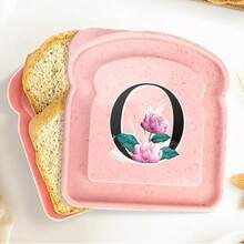 1 pieza Caja de almuerzo portátil con tapa con forma de tostada, caja de sándwich con pan tostado, contenedor de alimentos con patrón de letra creativo, cajas de aperitivos para cocina, picnic al aire libre, caja bento de gran capacidad - Rosa - Ver 92