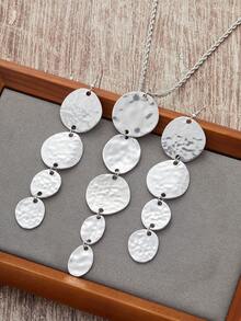 3PCS Exaggerated Fashionable Asymmetrical Metal Round Texture Earrings Long Necklace Women's Set Premium Simple Jewelry - Jewelry Set - View 7