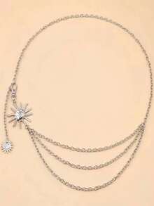 1pc Multi-Layer Crescent Moon Design Dress With Metal Waist Chain For Women Summer, School - Silver - View 5