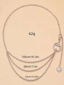 1pc Multi-Layer Crescent Moon Design Dress With Metal Waist Chain For Women Summer, School - Silver - View 8
