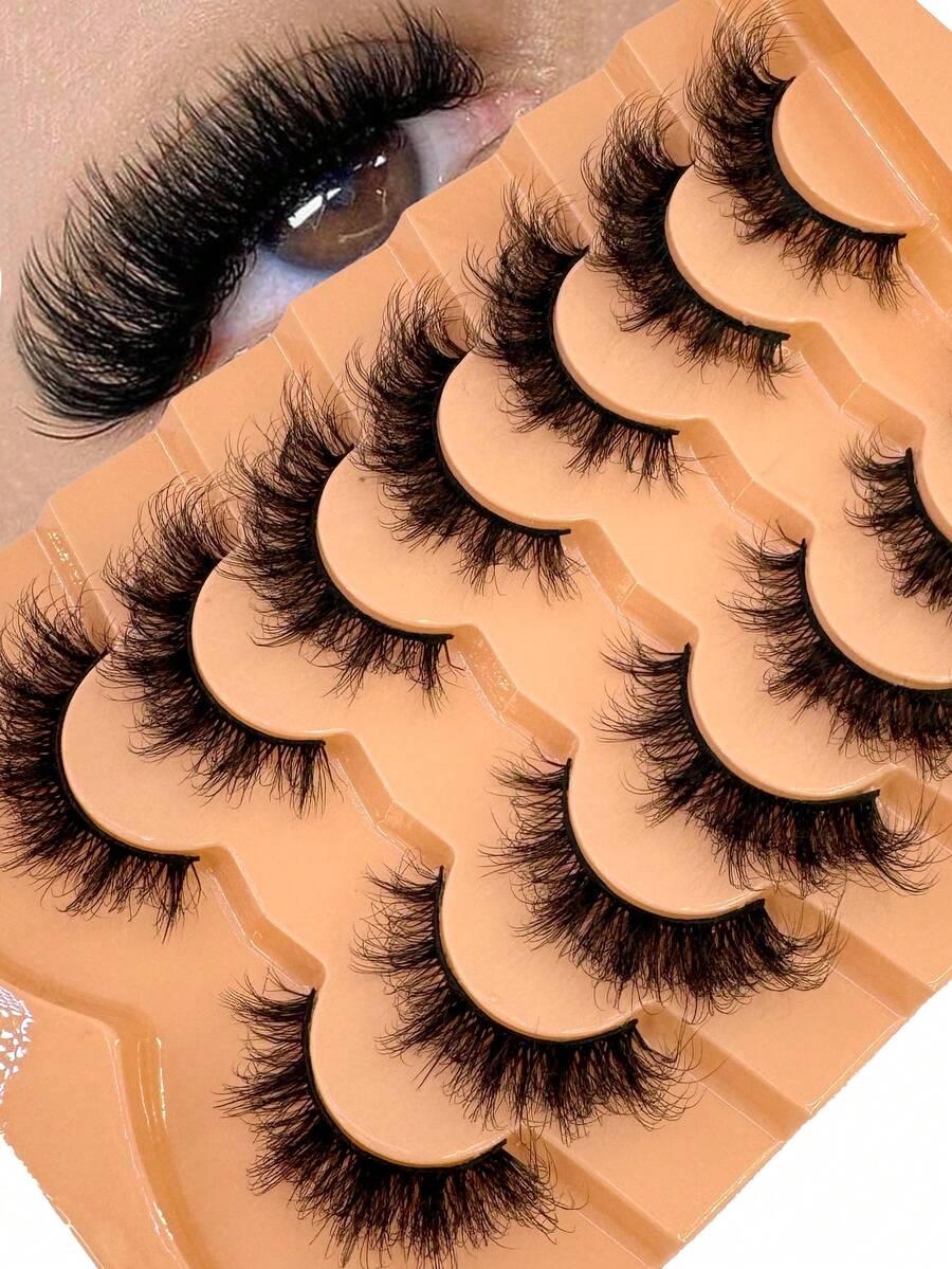 HBZGTLAD 7 Pairs Faux Mink Lashes Multipack Mink Lashes Fluffy False Eyelashes 22mm Full Wispy Lashes 8D Volume Curly Fake Eyelashes - 濃密款 - 查看 1