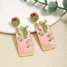 1 Paar Boho Kristall Martini Olive Tropfen Ohrringe, leichte Mode Mehrfarbige Olive Sellerie Cocktail Email Anhänger Ohrringe, geeignet als Geschenk für Frauen für den täglichen Gebrauch, Lässig Party, Urlaub