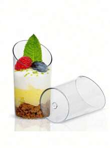 10 buc/20 buc/30 buc/40 buc/50 buc cupe rotunde înclinate pentru mousse, cupe transparente pentru budincă, recipient alimentar pentru petreceri și nunți, mini cupe pentru aperitive cu deserturi pentru restaurant, potrivite pentru petreceri, nunți, catering, înghețată, budincă de lapte cu fructe și recipient alimentar, rechizite de bucătărie