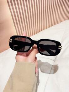 1 件设计 PC 框架金属饰边时尚女士眼镜，方形时尚高端黑色眼镜，修饰脸型，Y2K 风格，适合返校、自拍、度假、海滩派对、服装、旅行矩形太阳镜 - 彩色 - 查看 2