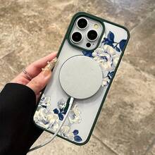 Compatible With IPhone 16 Pro Max 15 Plus 14 13 12 11 XS Max X Night White Rose Pattern Durable Magnetic Grip Shockproof Anti-Scratch PC Protective Cellphone Case Gift - Blue - View 11