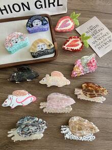 法式发爪夹新款草莓心形醋酸纤维发爪带水钻装饰，甜美可爱发夹发夹，高端贝壳蟹醋酸纤维发爪夹，海洋风格发爪发饰时尚发饰